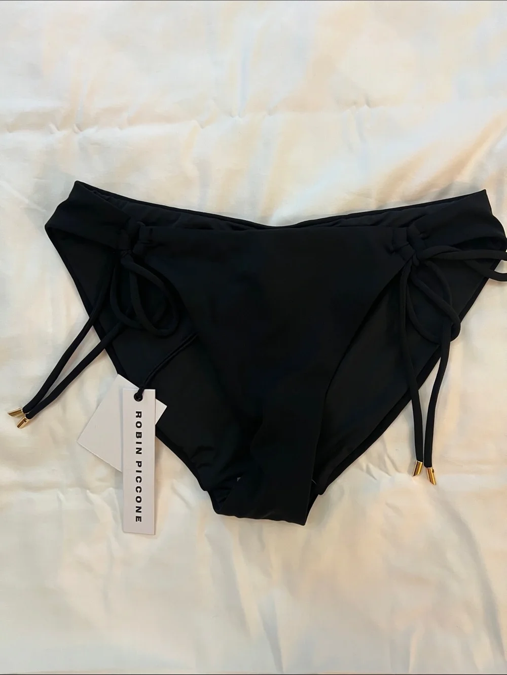 NEW Robin Piccone Aubrey Loop Tie Side Bikini Bottom Black Style 221763 Small